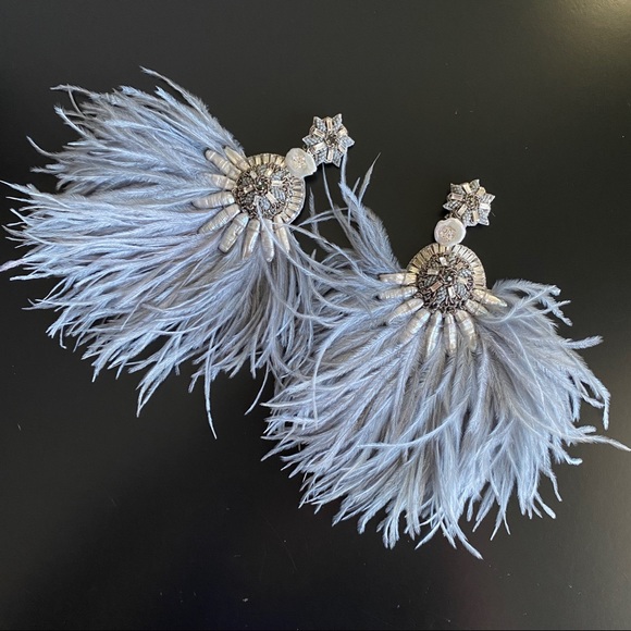 Ranjana Khan Ostrich Feather & Burnt Crystal Earrings - Picture 4 of 10